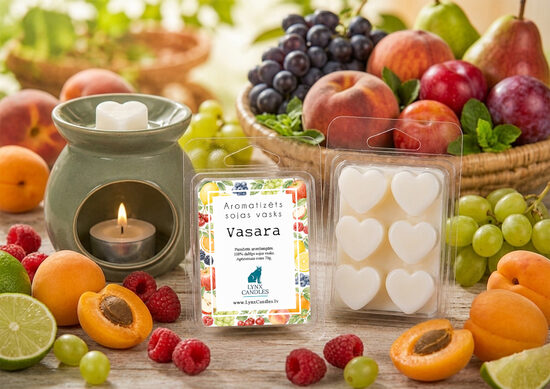 Vasara. Aromatizēts sojas vasks aromlampām. Augļu aromāts.