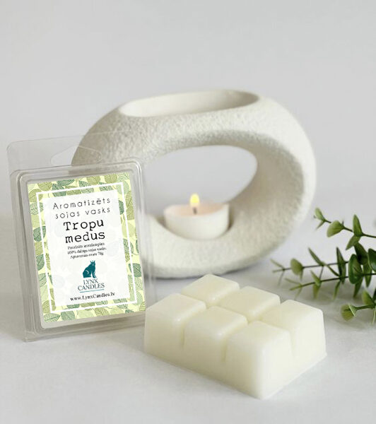 Tropu medus. Aromatizēts sojas vasks aromlampām.